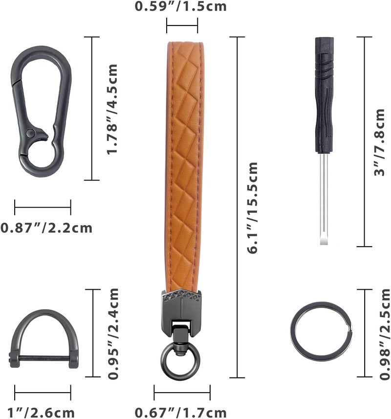 OHKYOOT Store Leather Wristlet Keychain,Car Key Chain Wrist Keychain with 3 Key Ring and Anti-Lost D Ring (Brown Black) - Image 5